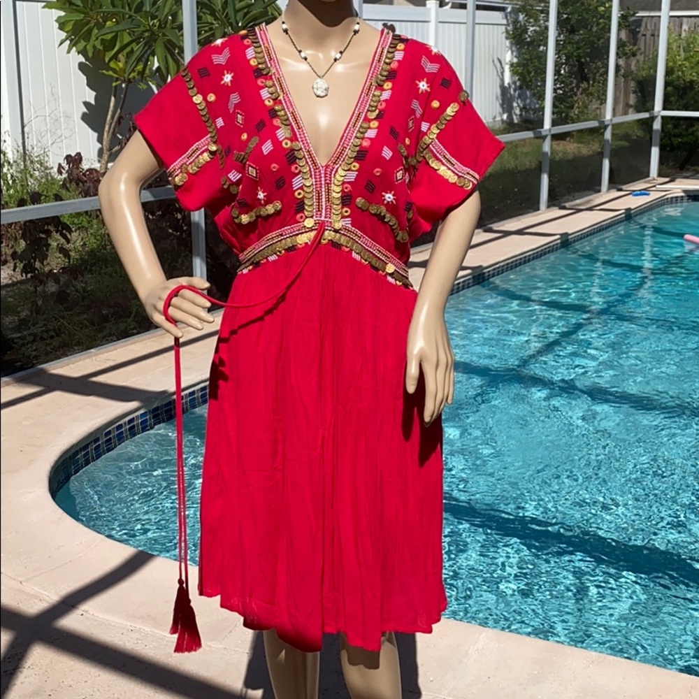 Earthbound Trading Co. Scarlet Red Coin Dress